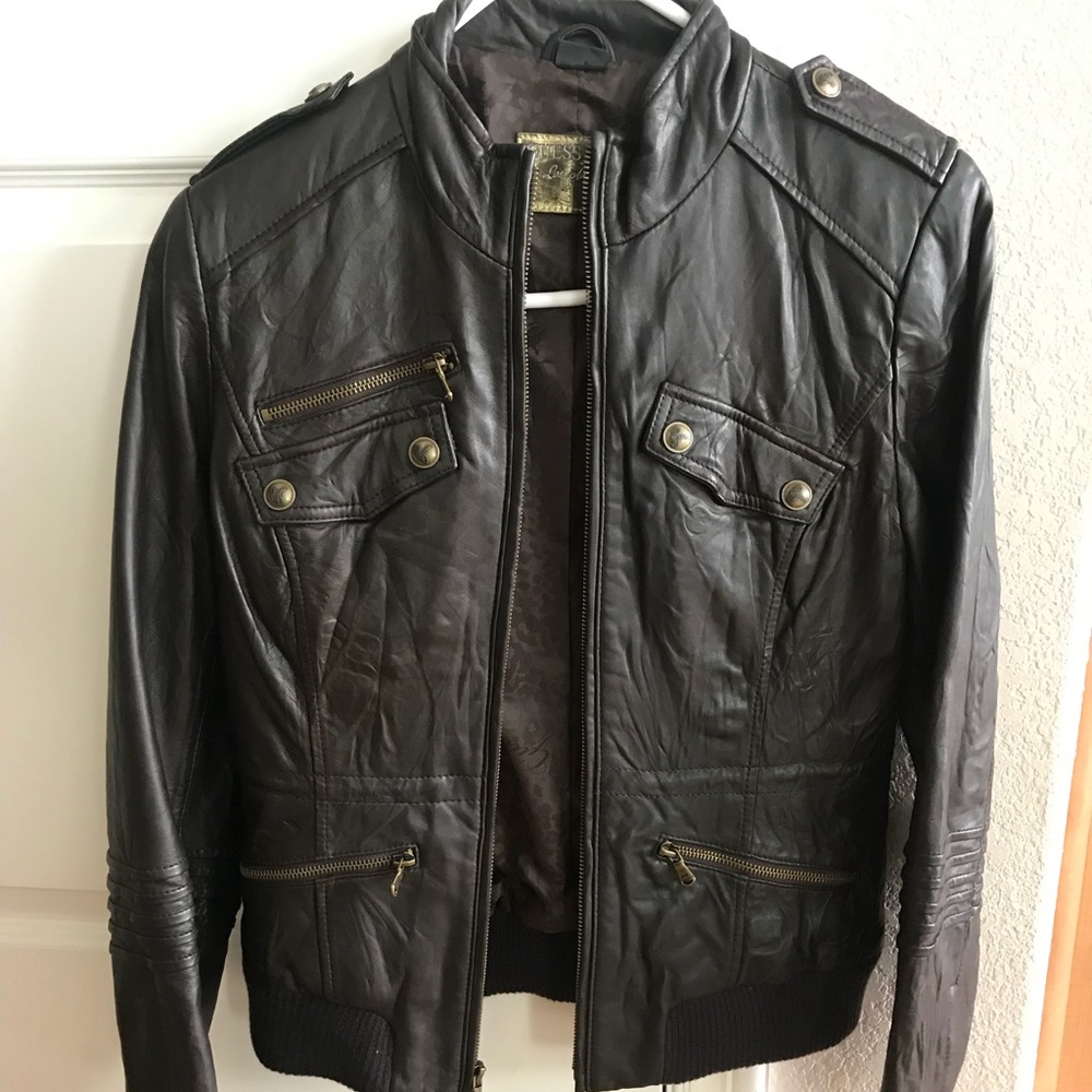 Guess Leather Jacket . Dark Brown, size small